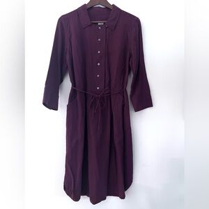 Poetry Dress Long Sleeve Cotton Midi Dress w/ Belt Women's Size 10 Soft Fabric